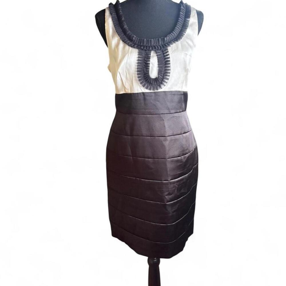 Black & cream bodycon dress with ruffle neckline Size 14